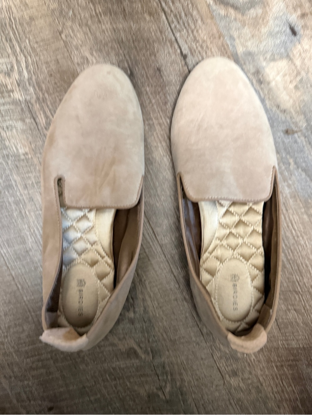 Birdies Taupe Suede Quilted-Insole Loafers